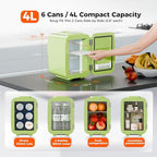 Mini Fridge, 4 Liter/6 Can Mini Makeup Fridge, 110V AC/ 12V DC Portable Thermoelectric Cooler&Warmer for Skincare, Drink, Cosmetic, Medicine, Small fridge for Bedroom, Office, Dorm, Car, Green