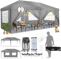 COBIZI 10x20 Pop Up Canopy Tent with 6 Sidewalls Party Tents Waterproof UPF 50+ Commercial Instant Outdoor Events Tent for Parties Markets Backyard, Ropes（10 x 20 ft Gray