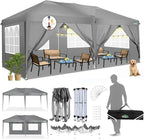 COBIZI 10x20 Pop Up Canopy Tent with 6 Sidewalls Party Tents Waterproof UPF 50+ Commercial Instant Outdoor Events Tent for Parties Markets Backyard, Ropes（10 x 20 ft Gray