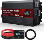 3000W Power Inverter 12V to 110V 120V AC Pure Sine Wave Inverter for RV Truck Camping,Outdoor Off-Grid Power Converter with LCD Display,Wired Controller,AC Outlets USB Ports(12V-3000Watt)