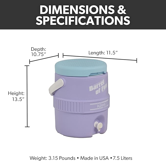 Igloo 2-Gallon Retro Party Water Jug Cooler, Lilac Breeze