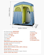 VEVOR Camping Shower Tent, 2-Room Portable Privacy Tent Changing Room with Shower Bag, Ground Stakes, Ropes, Carry Bag, and Support Poles, 150D Oxford Fabric with Silver Coating, for Camping, Fishing