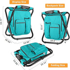 Kikerike Backpack Stool Cooler Chair Heavy Duty 300 LBS Max Load Portable Lightweight Stool Backpack Folding Fishing Cooler Seat for Camping Hunting Fishing - Blue-Green