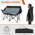 Double Camping Chair for Adults - Heavy Duty 700LB Oversized Padded Camping Loveseat, 2 Person Folding Outdoor Chair with Cup Holders for Lawn, Backyard (Grey)