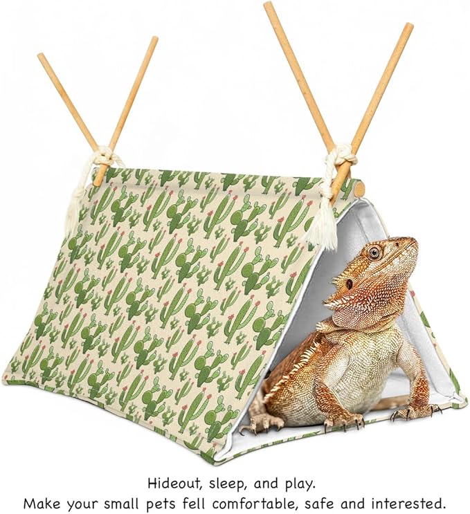 Bearded Dragon Reptile Sleeping Bed Tent Hide Tank Decor Accessories Habitat Shelter for Lizard Bearded Dragon Leopard Gecko (Cactus 1)