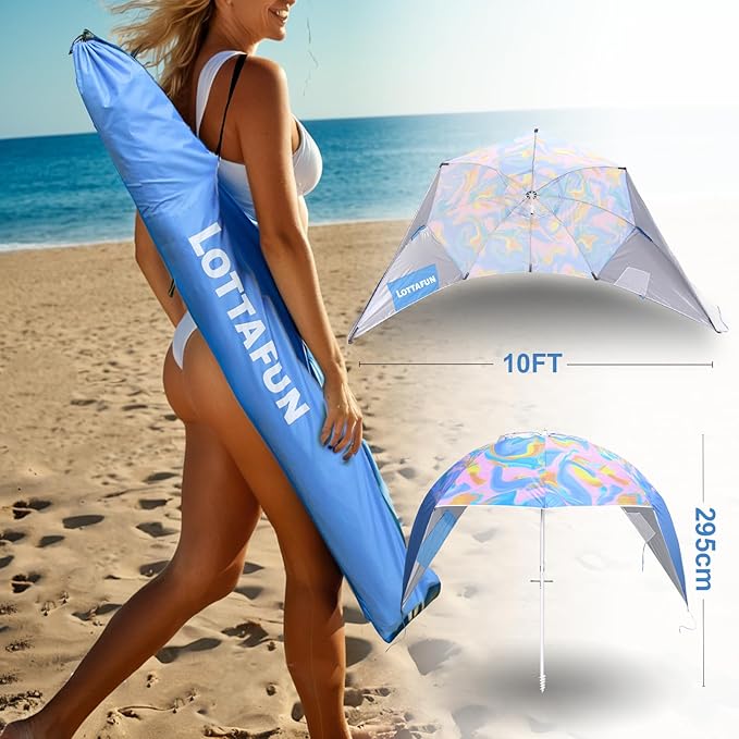 Beach Shelter Umbrella Premiere UPF 50+ Umbrella Shelter for Sun and Rain Protection for Adult (10-Foot,Blue Stripe)