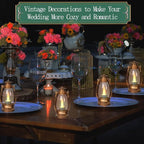 LLQ 12 Pack Vintage Decorative Lanterns, Mini Candle Lantern Decorative LED Candle Holders with Flameless Candles for Wedding Table Centerpieces, Christmas Party Outdoor Decorations, Brown