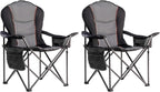 Large Camping Chair with Side Table Heavy Duty 500LBS - Folding Outdoor Chair with Cooler Bag (Black & Gray, 2 PCS)