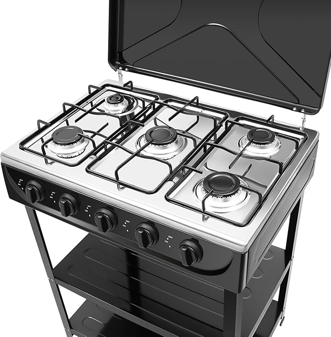 Outdoor Propane Gas Stove, 5 Burner Portable Stand Cooker Camping Natural Gas Stove Outdoor Cooking Gas Stove for Backyard Cooking High Pressure Single Cooker Cooking Home Brewing Camping Turkey