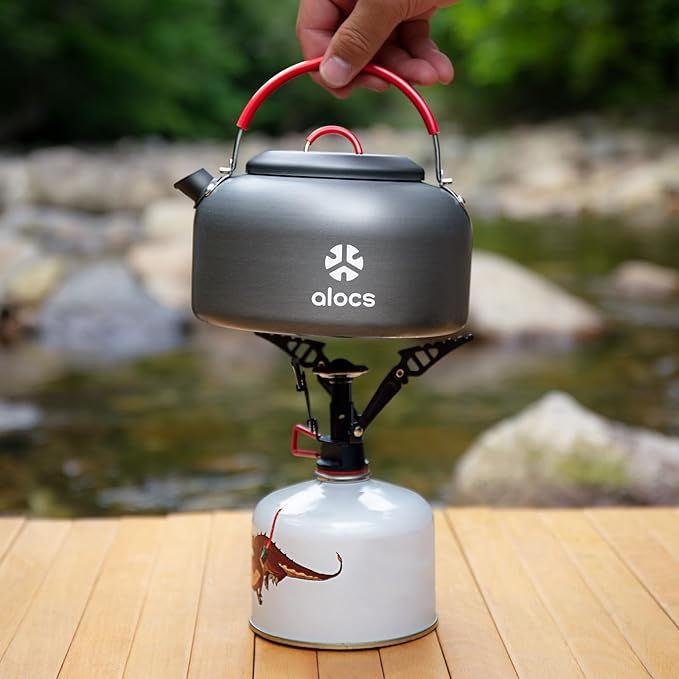 Alocs 1.4L Kettle Teapot, Portable Camping Coffee Pot, Hard-Anodized Aluminum Camping Kettle, Compact Tea Kettle for Stove Top, Outdoor, Hiking, Camping, Picnic and Traveling
