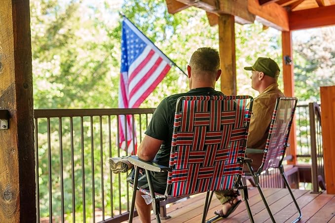 MOUNTAIN SUMMIT GEAR Retro Webbed Camping Chair - Lightweight, Foldable, Durable Steel Frame, 300lb Capacity, Vintage Stripes by Caddis Sports (4, Red/Blue)
