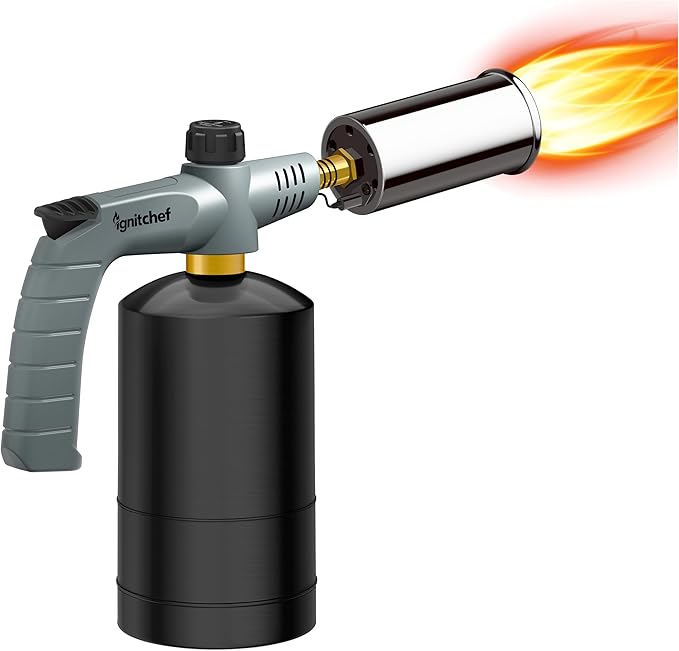 Propane Torch Gun, Blow Torch Gun with Adjustable Flame, Kitchen Torch Lighter for BBQ, Campfire Starter, Welding, Searing Steak (Propane Tank Not Included)
