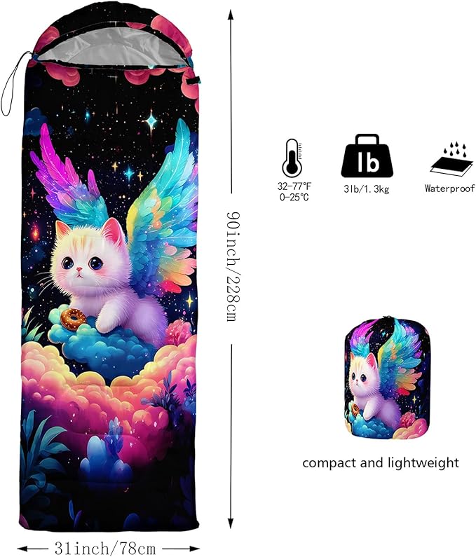 AILONEN Kawaii Panda Sleeping Bags,Lightweight & Waterproof,3 Season Warm & Cool Weather,Dreamy Purple Flower Animal Themed Sleeping Bags for Boys,Girls,Kids,Adults Travelling,Outdoors