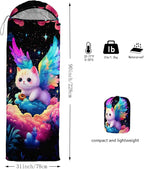 AILONEN Kawaii Panda Sleeping Bags,Lightweight & Waterproof,3 Season Warm & Cool Weather,Dreamy Purple Flower Animal Themed Sleeping Bags for Boys,Girls,Kids,Adults Travelling,Outdoors