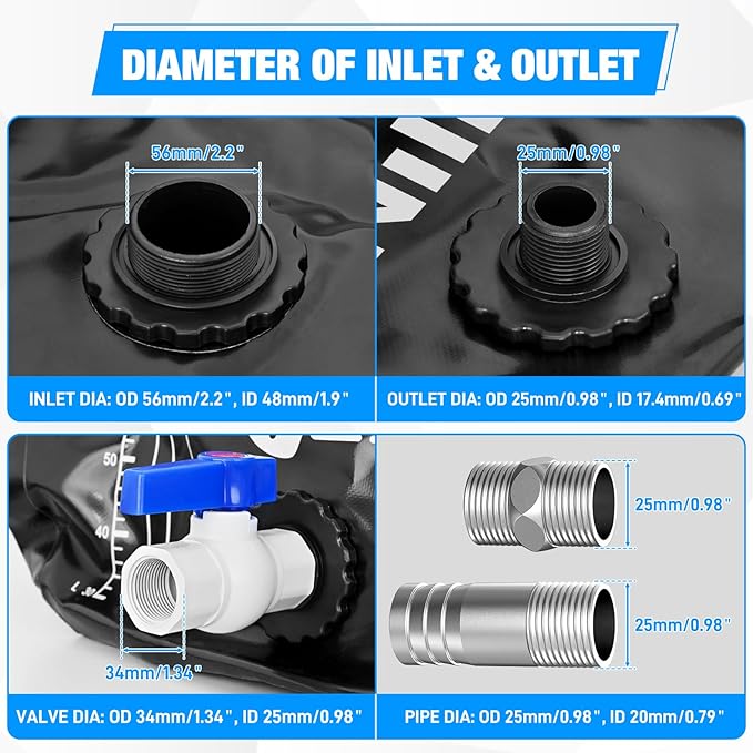 Nilight 63Gal/240L Water Storage Bladder RV Potable Water Bladder Tank Camping 1000D PVC Foldable Collapsible Water Storage Containers for Truck Bed Carrier Garden Irrigation Emergency Water Use Black