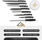DFACKTO 16-PC Basecamp Tactical Chef Knife Set - Off Grid Camping & Cooking Knives for Combat Sustainability - G10, Full Tang, Sheaths, Black Travel Case