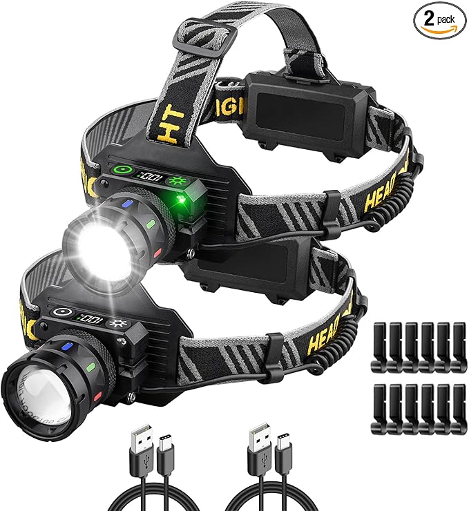 Headlamp Rechargeable 5000 High Lumen: Super Bright LED Head Lamp with Motion Sensor, 9 Modes, IPX7 Waterproof, 90°Adjustable, Zoomable Headlight for Adults Hunting Camping Hiking Running