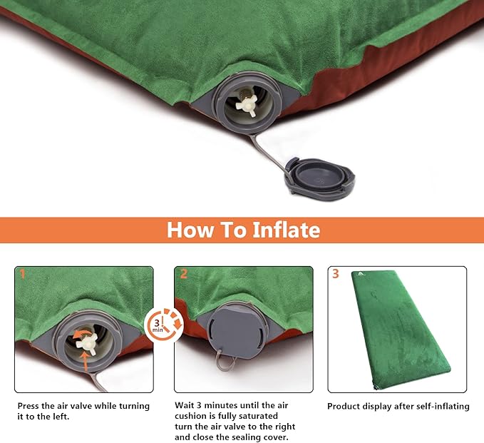 C·WILDYFIELD 4 INCH Thick Self Inflating Sleeping Pad with 9 R Value, Foam Camping Mattress, Ultra Thick Comfort Camping Mattress, Inflatable Foam Camping Pad, Portable Comfortable Sleeping Pad