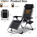 VINGLI Padded Zero Gravity Chair, Lounge Chair with Removable Cushion & Tray， Folding Reclining Patio Chairs， Recliner Chair for Lawn，Indoor Outdoor-Black
