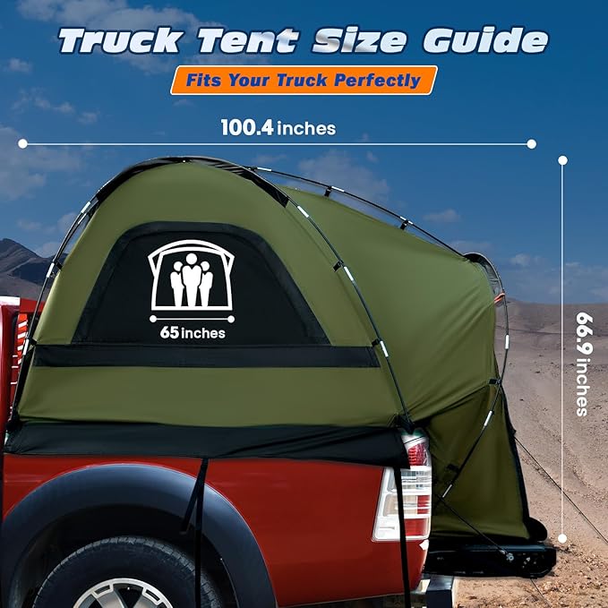 Truck Bed Tent, Waterproof PU3000mm Pickup Truck Tent for Camping Bed, 2-3 Person Sleeping Truck Tent, Portable for Car Camping
