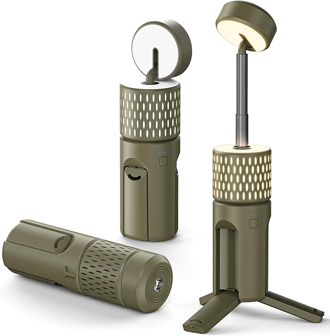 Camping Light Telescopic, IPX54 Waterproof, Collapsible, Adjustable Camping Lantern for Emergency, Hiking, Camping Essentials, Telescopic Flashlight (Military Green)