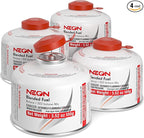 NEON Isobutane Fuel Canister, Portable Camping Gas 100g, Efficient and High Output Butane for Camp Stove, Backpacking, Hiking, Lanterns, Outdoor Cooking, Suitable for All Seasons