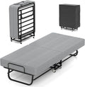 Folding Bed with Mattress, Portable Foldable Bed on Wheels for Adults, Memory Foam Mattress and Metal Frame, Space Saving Roll Away Beds for Easy Storage