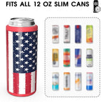 TILUCK Skinny Can Cooler for Slim Beer & Hard Seltzer, Stainless Steel, Doucle-Walled Stainless Steel Insulated Slim Cans, Standard 12 oz (U.S. Flag-NEW)