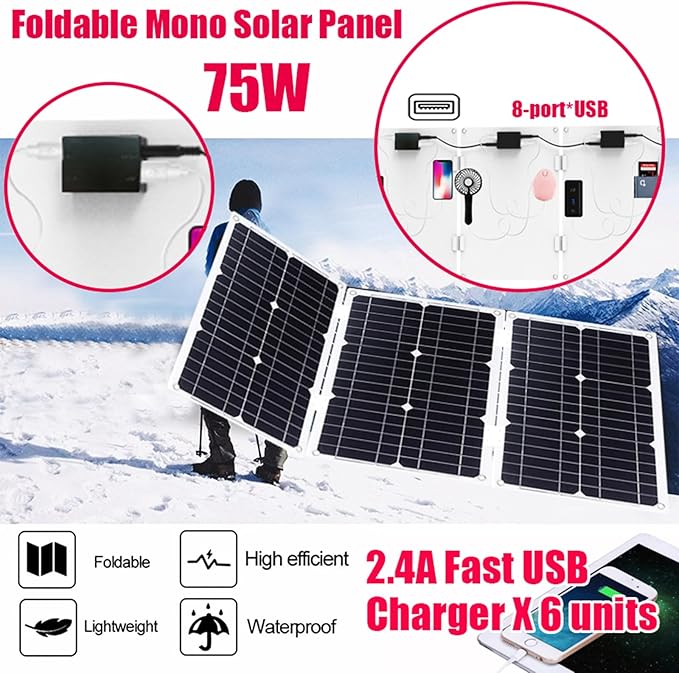 100W Monocrystalline Solar Panel Kit with Lightweight Inverter for RV, Camping, and Boat(Unique Colour,75W)