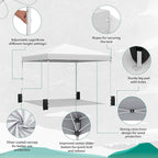 EROMMY 10x10 Pop Up Tent, Easy to Set Up Outdoor Canopy, Portable Gazebo for Events, Parties, Camping with Wheeled Bag, 4 Sand Bags, 4 Ropes and 8 Spikes(White)