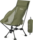 WildCall Lightweight Folding High Back Camping Chair with Head Support, Compact Beach Chair with Anti-Sinking Large Feet and Three Tilt Angles Adjustment