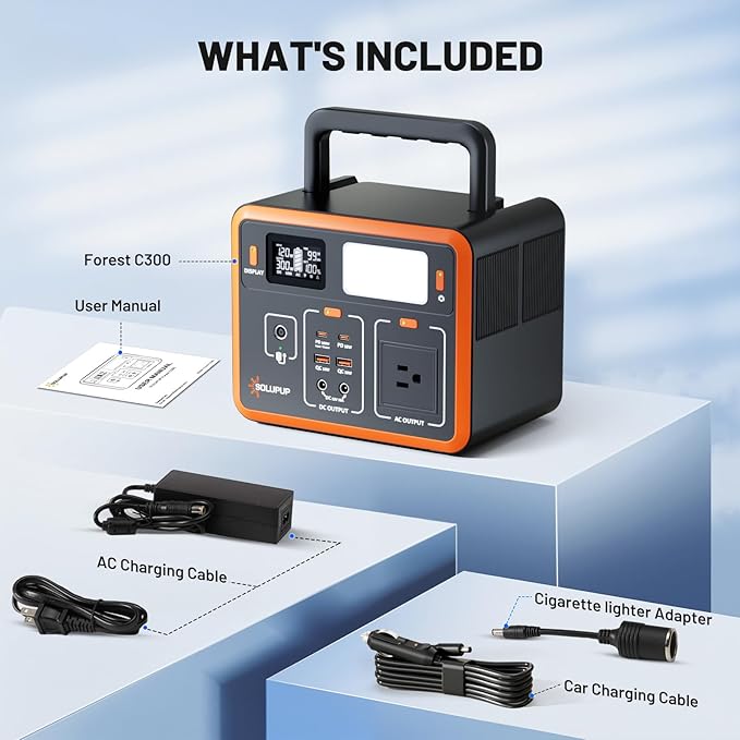 Portable Power Station 90,000mAh, 288Wh LiFePO4 Battery Bank, 300W (Peak 600W) Solar Generator, with 110V AC Outlet for Camping & Emergency Backup