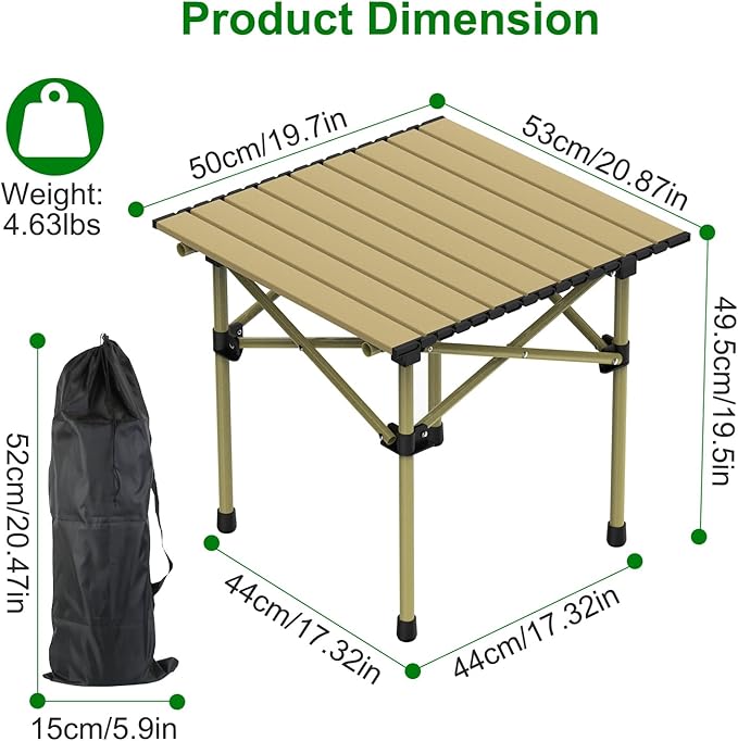 Folding Camping Table, Portable Lightweight Carbon Steel Roll-up Picnic Table BBQ Desk with Carry Bag Heavy Duty for Outdoor Beach Camping Picnic Backyard Party Patio BBQ Fishing