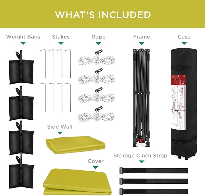 Best Choice Products 10x10ft Pop Up Canopy Tent with Sidewall, 1 Person 1 Minute Set Up, Carry Case, 4 Weight Bags - Yellow