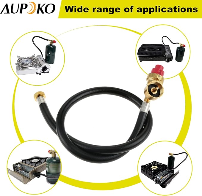 Aupoko Dual Fuel Camp Stove Replacement Hose, Portable Propane Stove Replacement 27.5 Inch Hose Convert to 1LB Disposal Bottle, M16 x 1.5 Propane Regulator Hose for Portable Stove
