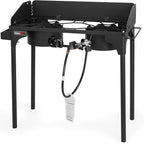 Propane Double Burner for Outdoor Cooking Two Camping Stove with Removable Windscreen and Detachable Legs Stand for Home Brewing, Camping, BBQ