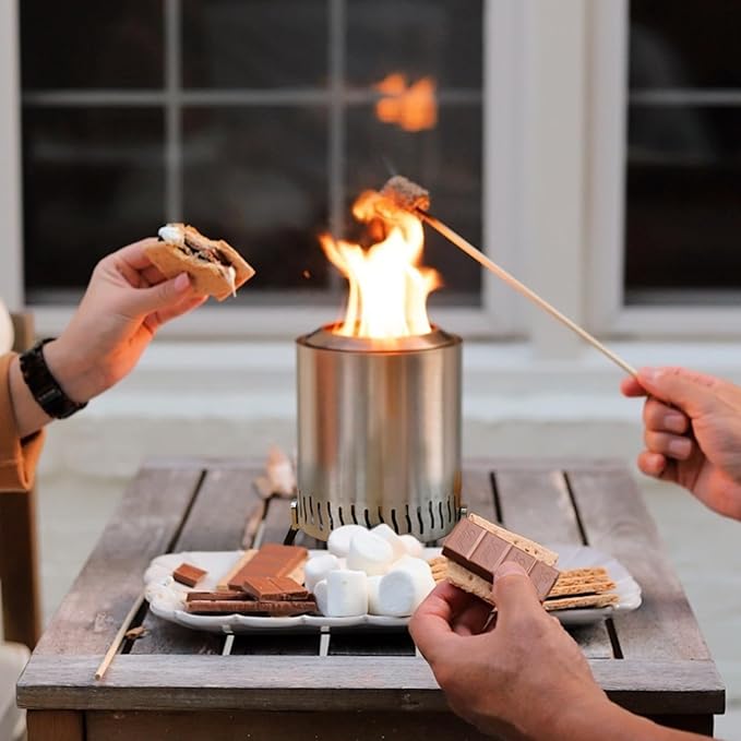 Table Top Fire Pit – Portable Smokeless Tabletop Firepit for Patio, Balcony and Camping – Indoor Fire-Pit, Table-top, Mini Grill, Smores Small Outdoor Fire Bowl Pellets or Wood Fuel (Stainless Steel)