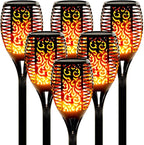 Walensee Solar Tiki Torches with Flickering Flame,96 LED Solar Torch Lights Outdoor Waterproof,43" Tall Super Larger Size Tiki Torches for Outside Garden Patio Yard, 6Pack