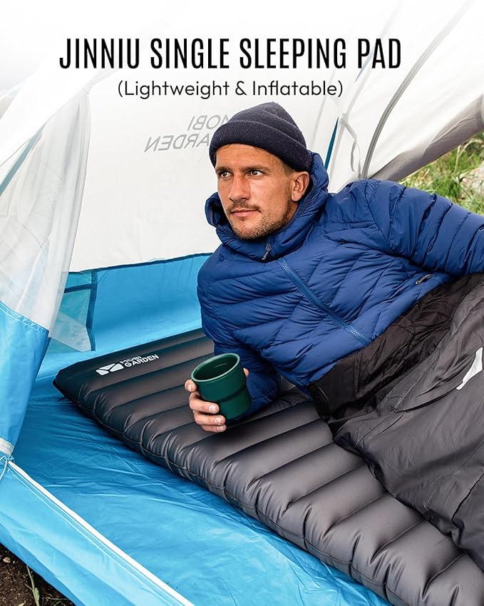 MOBI GARDEN Camping Sleeping Pad, Inflatable Sleeping Mat with Built-in Foot Pump, Compact Waterproof Camping Air Mattress for Backpacking, Hiking, Tent, Traveling