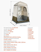 VEVOR Camping Shower Tent, 1 Room, Foldable Privacy Tent Changing Room with Ground Stakes, Ropes, Carry Bag, and Crossbar, 210D Oxford Fabric with Silver Coating, for Camping, Beach, and Fishing