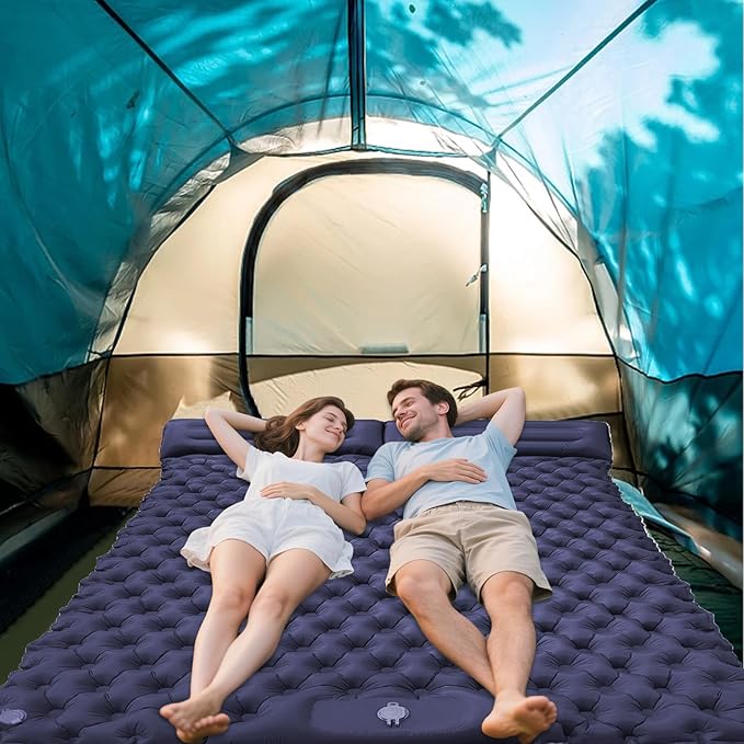 Inflatable Travel Mat with Built-in Pillow - Double Sleeping Pad, Compact Lightweight Gear for Camping Hiking Trekking Tent Backpacking Outdoor Adventures Rest Comfort Air Cushion