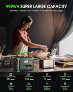 Portable Power Station 999Wh Solar Generator 1000W, 110V Pure Sine Wave AC Outlet, 60W USB-C PD Fast Charging, 10 Ports for Home Backup, Outdoor Camping, RV Travel, Emergency (2000W Surge)