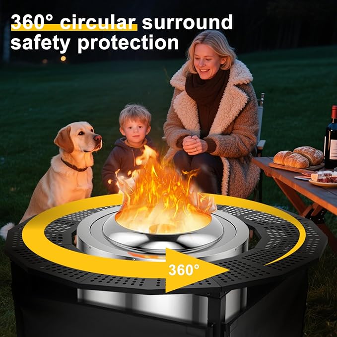 Camping Furnitur 37 Inch Fire Pit Surround Tabletop for Solo Stove Bonfire Ranger 2.0, Circular Safety Protection, Equipped with a Safety Support Frame to Prevent Direct Contact with the Ground