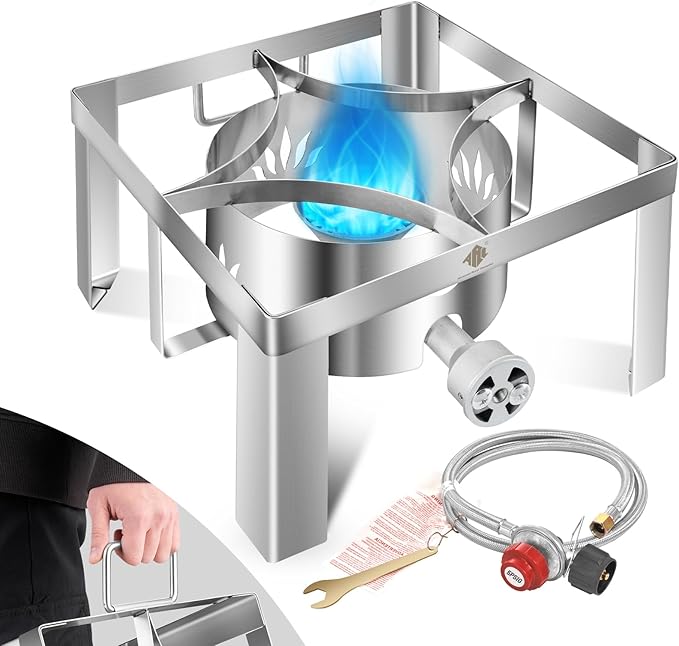 ARC Portable Stainless Steel Propane Burner,55,000BTU Camping Stove Gas Burner for Outdoor Cooking,12.5(W) x6.5(H) All Welded Frame,Great for Camping,Turkey Fry,Crawfish Boil,Homebrewing