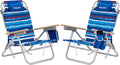 SUNNYFEEL Folding Beach Chair, Aluminum Heavy Duty Beach Chair with 5-Position, Portable Camping Chair for Adult, Low Back, Wood Armrest, Lightweight, 300lbs, Blue Stripe, 2 Pack