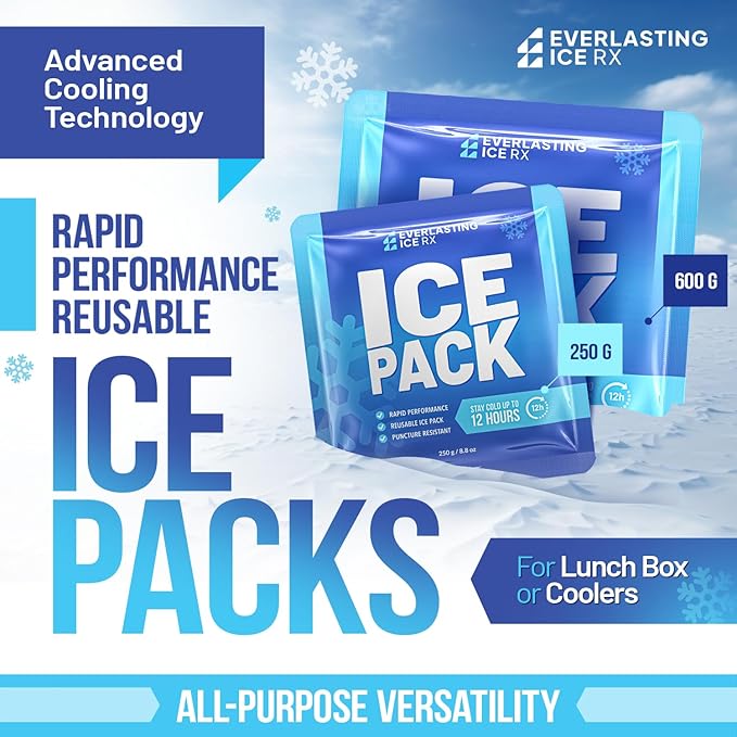 Rapid Performance Reusable Ice Packs for Coolers or Lunch Box | 4 Pack | Cold for Up to 12 Hours | Ice Packs for Cooler, Long Lasting for Camping, Beach