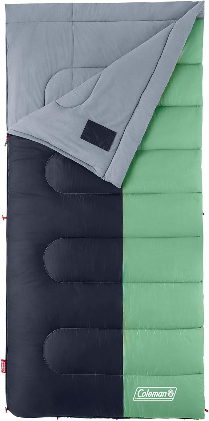 Coleman Biscayne Big & Tall Warm-Weather Sleeping Bag, 40°F Camping Sleeping Bag for Adults, No-Snag 2-Way Zipper for Ventilation with Stuff Sack Included, Fits Adults up to 6ft 4in Tall