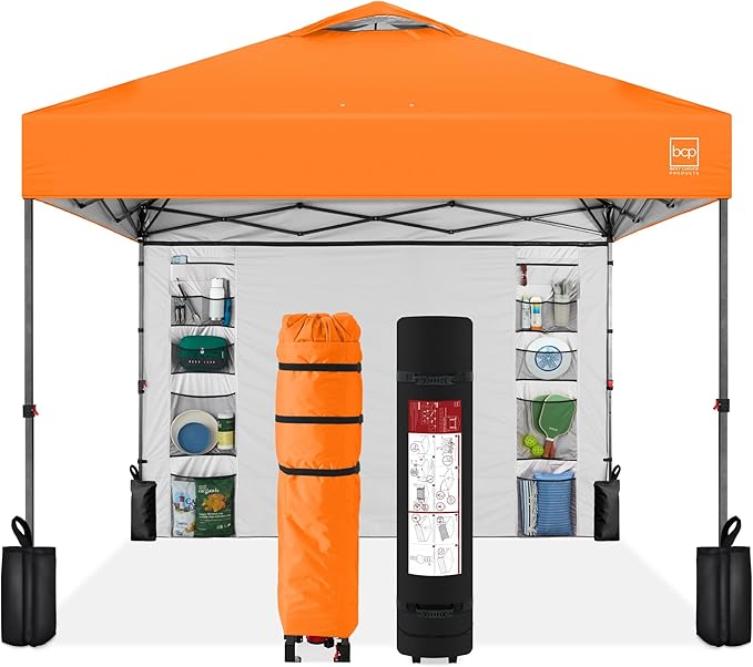 Best Choice Products 10x10ft Pop Up Canopy Tent with Sidewall, 1 Person 1 Minute Set Up, Carry Case, 4 Weight Bags - Orange
