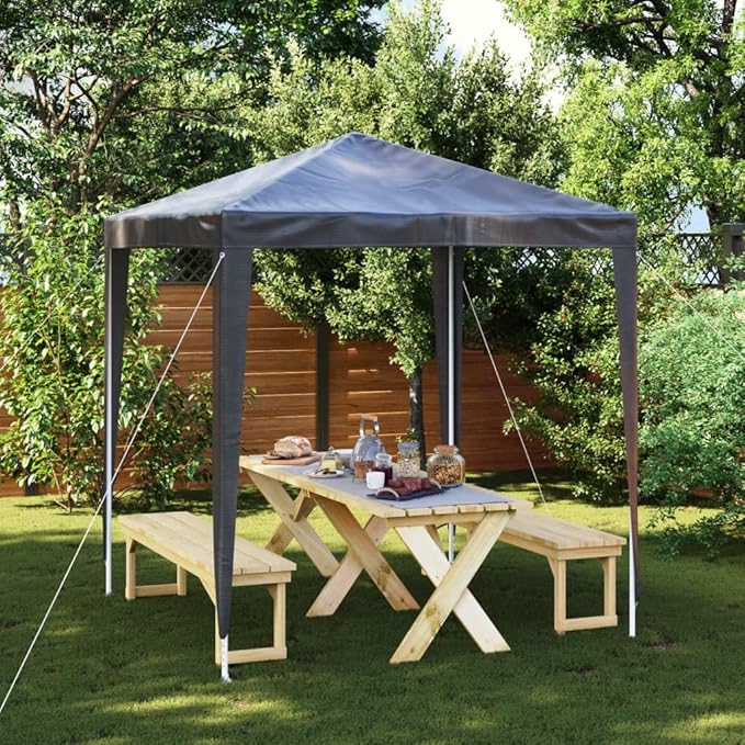 6.6ft x 6.6ft Anthracite Party Tent with Steel Frame, Polyethylene Shelter for Outdoor Events, Water-Resistant and Easy Setup for Garden Terrace Gatherings