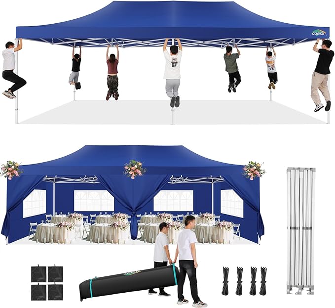 COBIZI 13x26 Pop Up Canopy with 6 Removable Sidewalls Heavy Duty Canopy Party Tents for Parties, Outdoor Wedding Large Event Tent Wind Waterproof UPF 50+ Easy Up with Roller Bag, Dark Blue